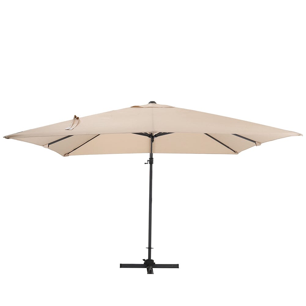 300cm Wide Garden Parasol Outdoor Hanging UV Resistant and Waterproof Umbrella for Patio Parasols Living and Home Parasol + Cross Base Khaki 