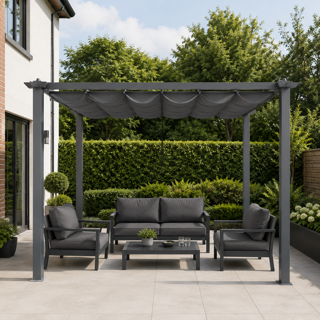 9ft Wide Aluminum Pergola for Patio Deck Outdoor Horizontal Pulling Square Pergolar