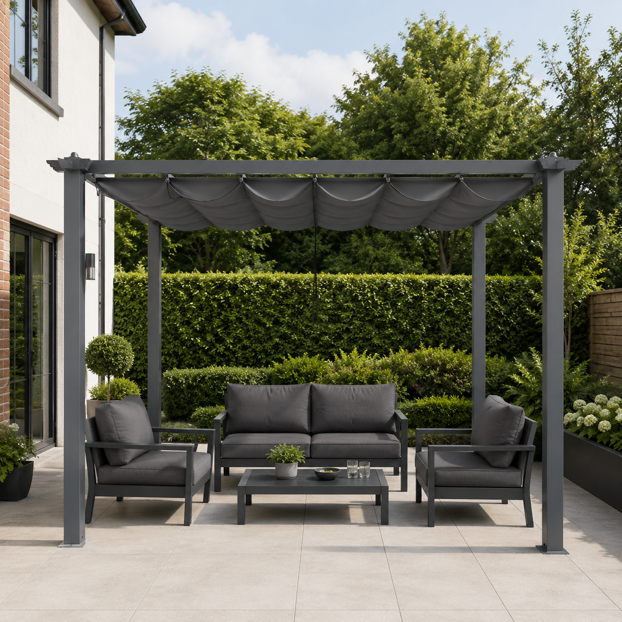 9ft Wide Aluminum Pergola for Patio Deck Outdoor Horizontal Pulling Square Pergolar