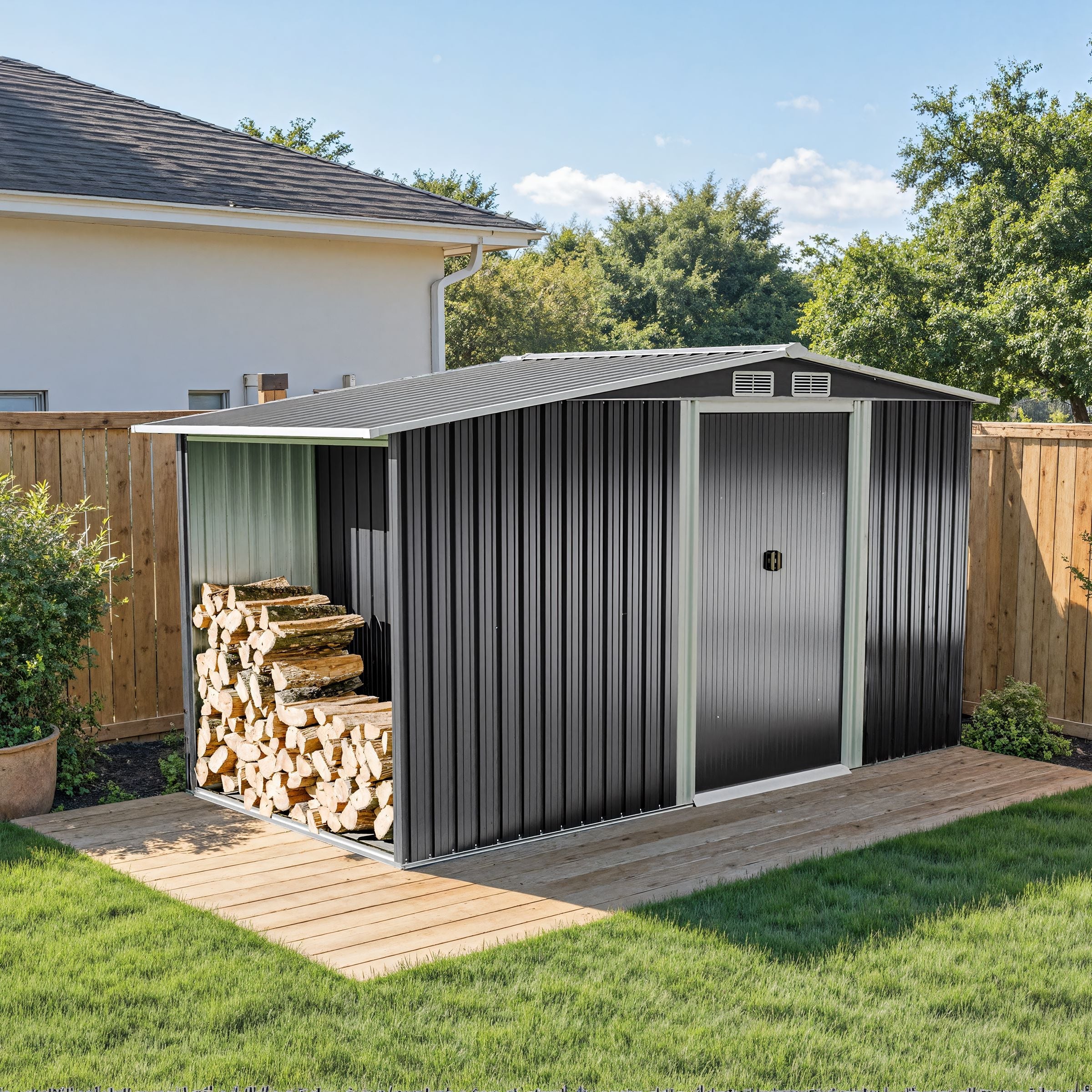 4×8/ 6×8 / 8×8/ 10×8ft Steel Garden Storage Bike Shed with Gable Roof Top Air Circulation Design Garden Sheds Living and Home 