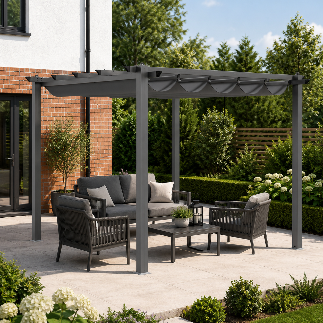 9ft Wide Aluminum Pergola for Patio Deck Outdoor Horizontal Pulling Square Pergolar