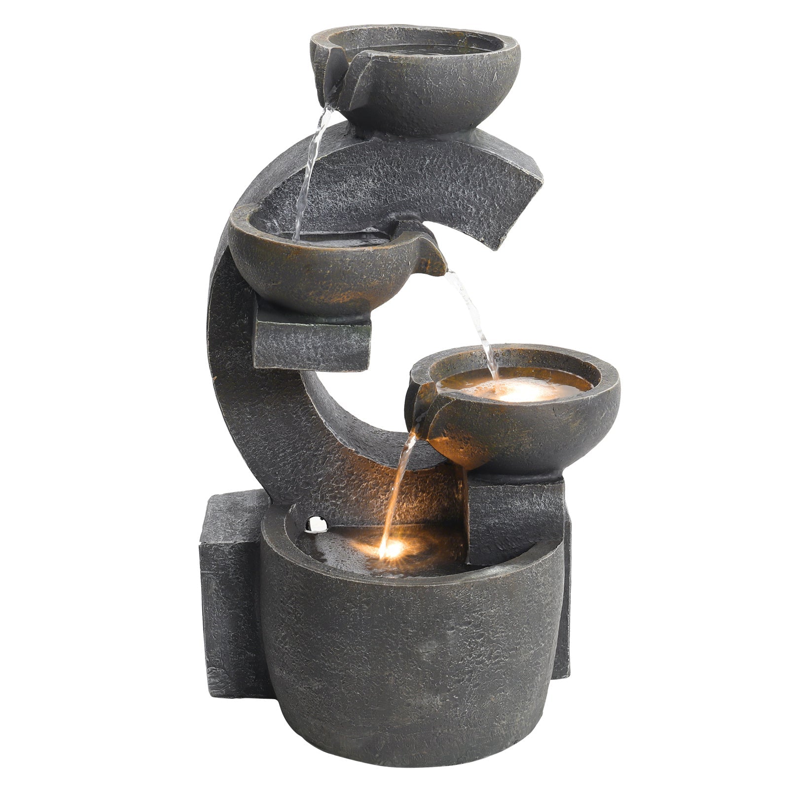 C Shaped Outdoor Fountain Garden Patio Water Feature LED Light Cascade Bowl Fountains & Waterfalls Living and Home 