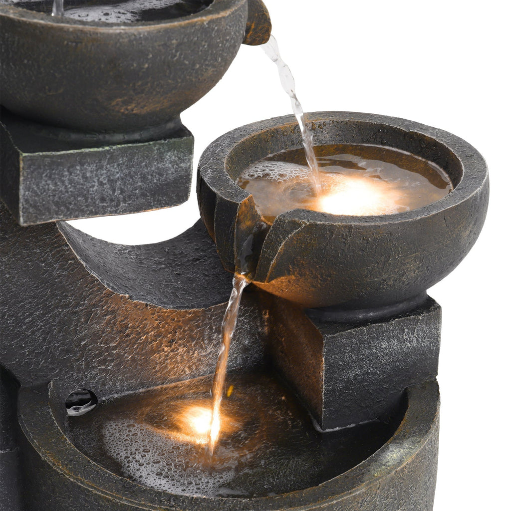 C Shaped Outdoor Fountain Garden Patio Water Feature LED Light Cascade Bowl Fountains & Waterfalls Living and Home 