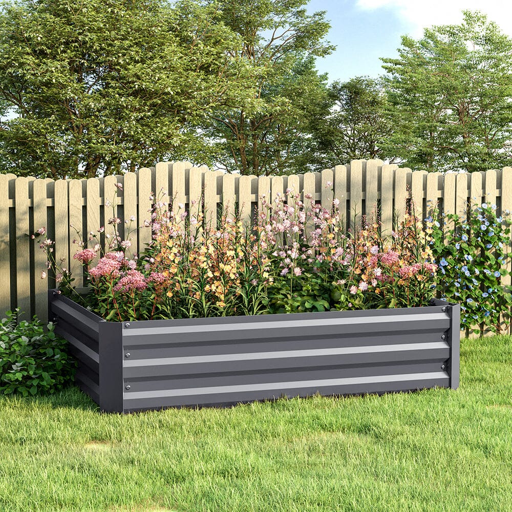 Galvanized Steel Square Raised Garden Bed Planter Box in Grey Living and Home Large 