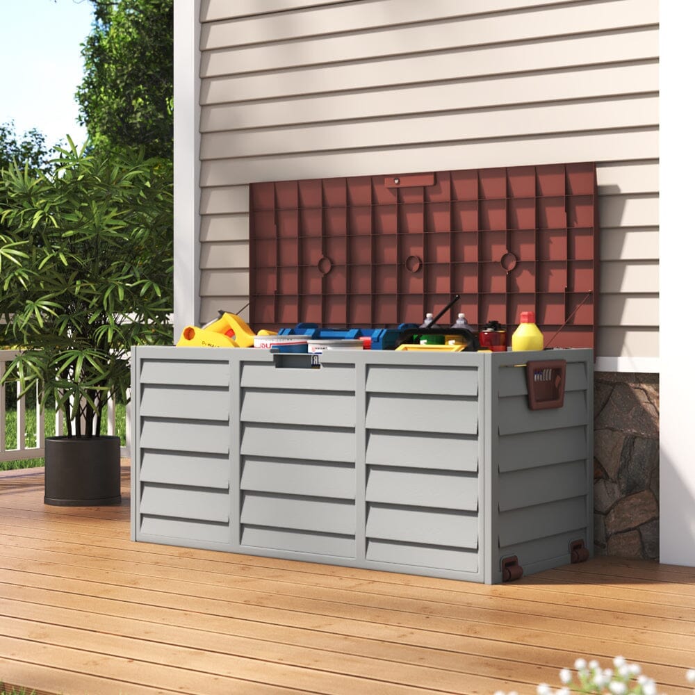 4ft PP Garden Storage Deck Box Large Outdoor Grey/Black Garden Storage Boxes Living and Home Style B Grey+Brown 