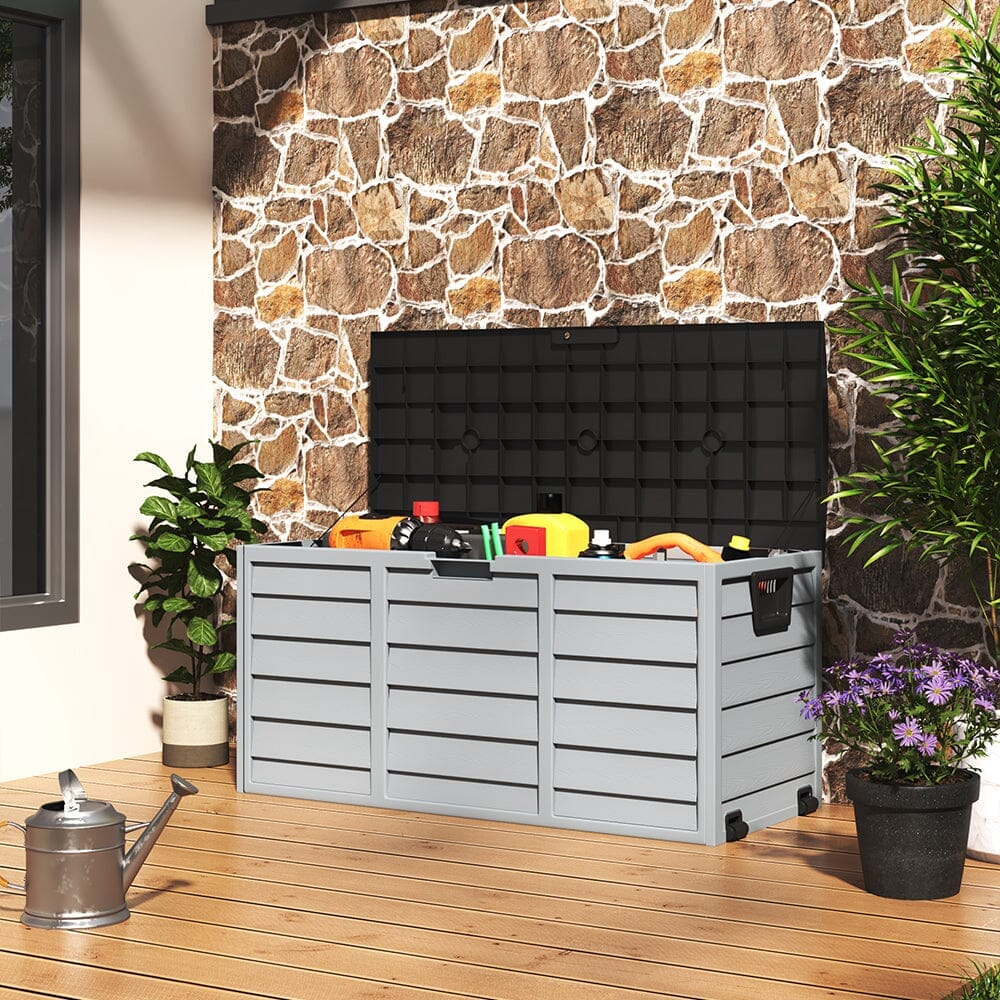 4ft PP Garden Storage Deck Box Large Outdoor Grey/Black Garden Storage Boxes Living and Home 