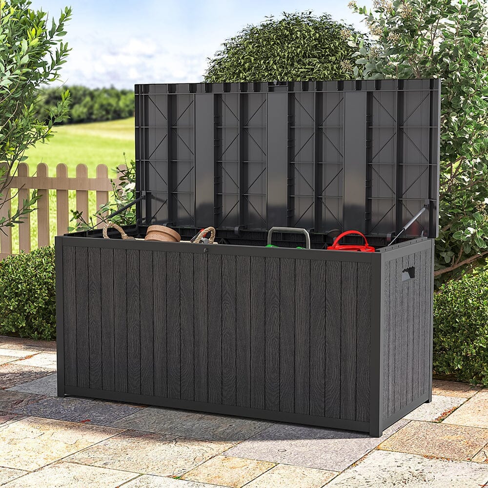 4ft PP Garden Storage Deck Box Large Outdoor Grey/Black Garden Storage Boxes Living and Home Black 