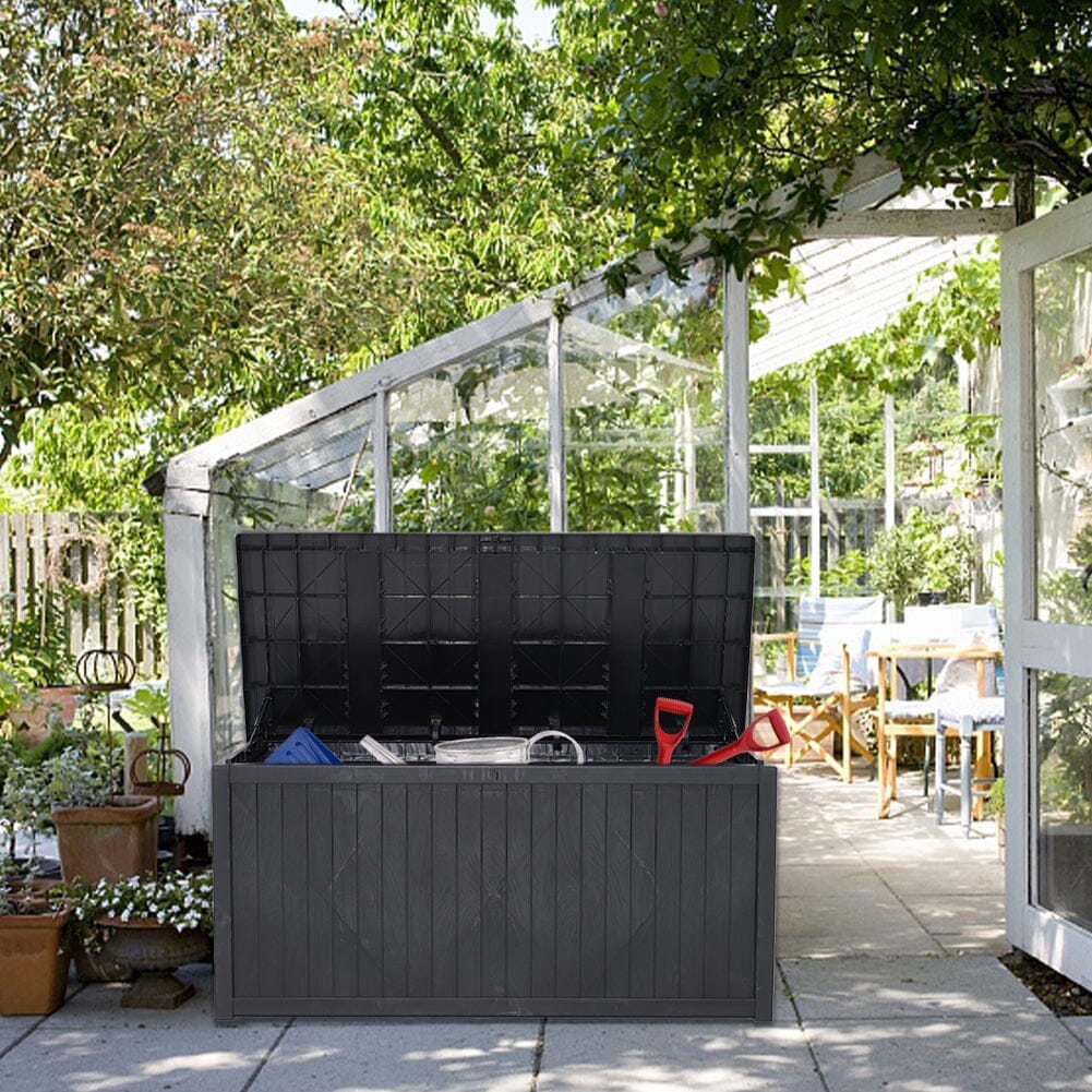 4ft PP Garden Storage Deck Box Large Outdoor Grey/Black Garden Storage Boxes Living and Home 