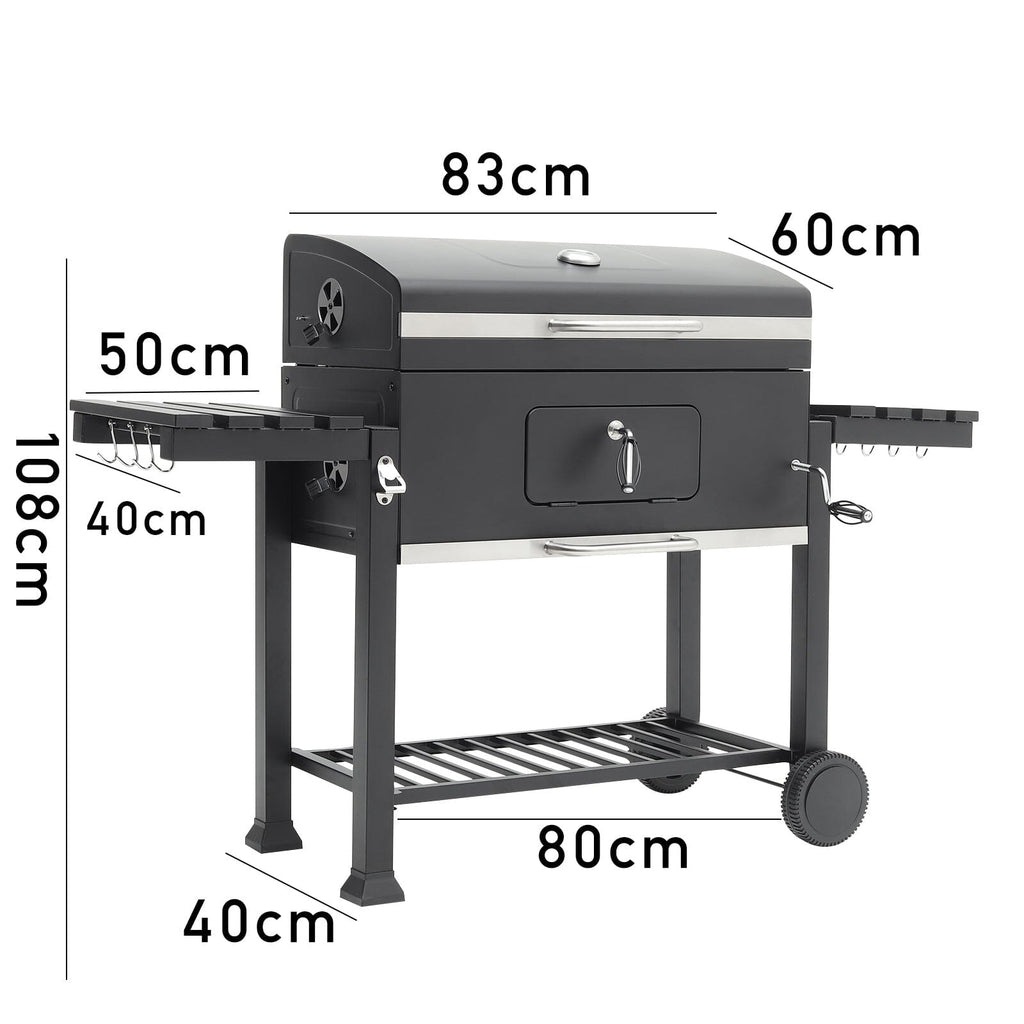 Barrel Charcoal Outdoor Grill Wide 160cm with Side Shelves BBQ Grills Living and Home 