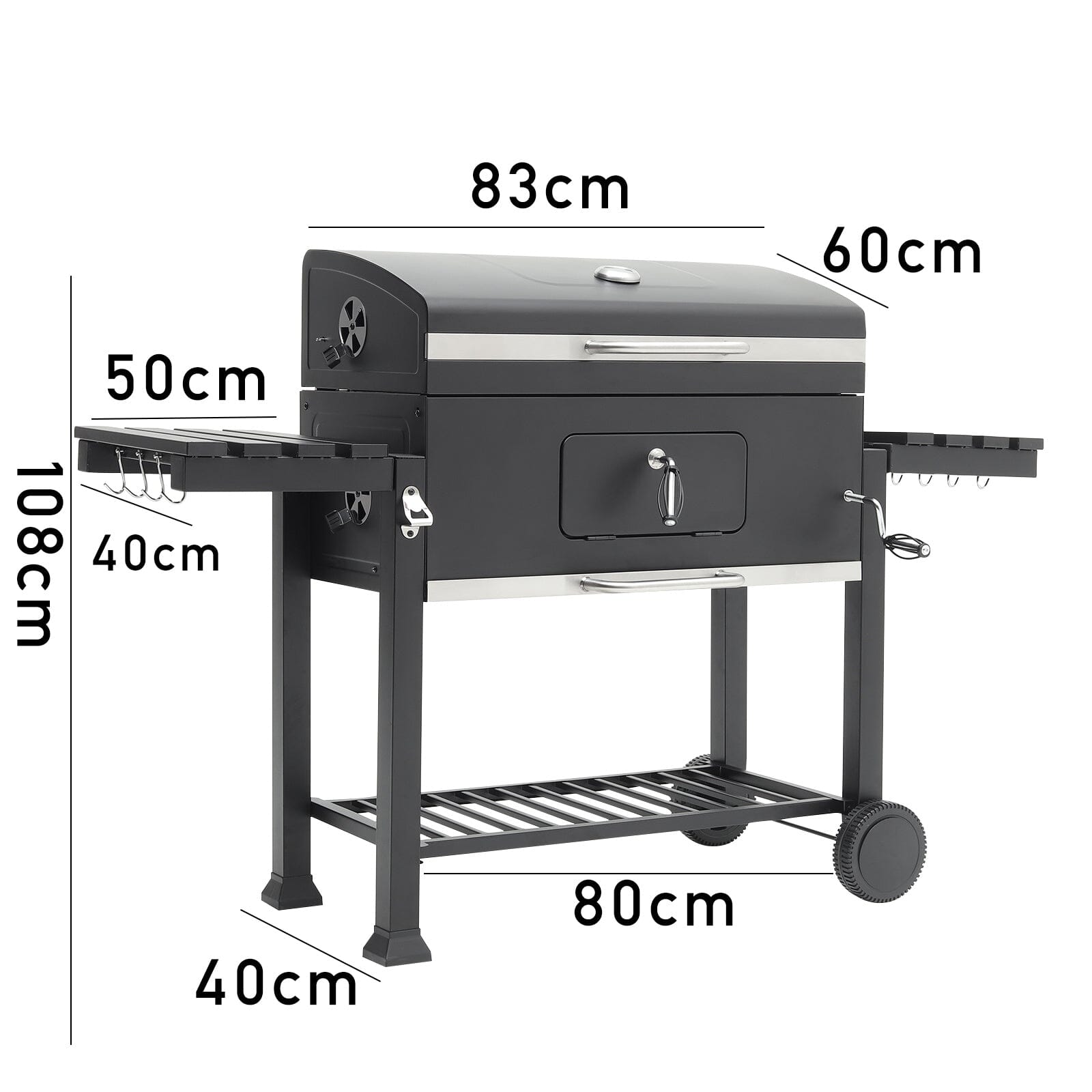 Barrel Charcoal Outdoor Grill Wide 160cm with Side Shelves BBQ Grills Living and Home 