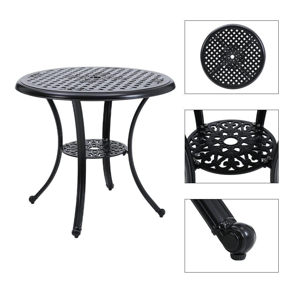 Black Cast Aluminum Round Patio Dining Table with Umbrella Hole Garden Dining Tables Living and Home 