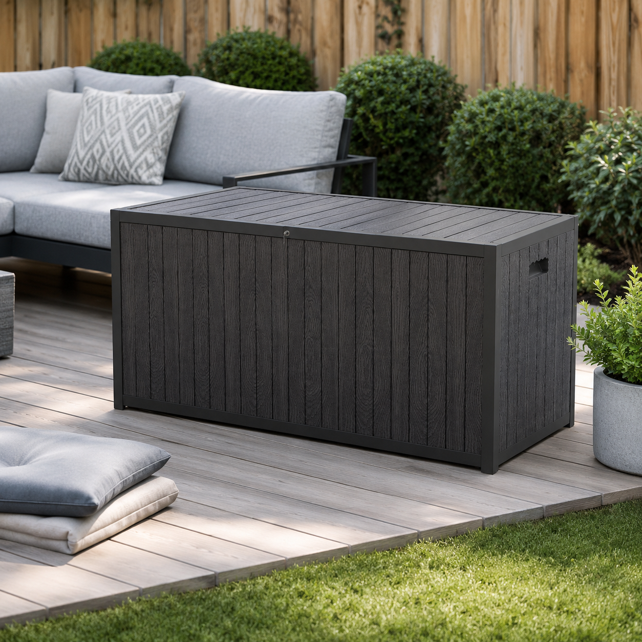 4ft PP Garden Storage Deck Box Large Outdoor Grey/Black