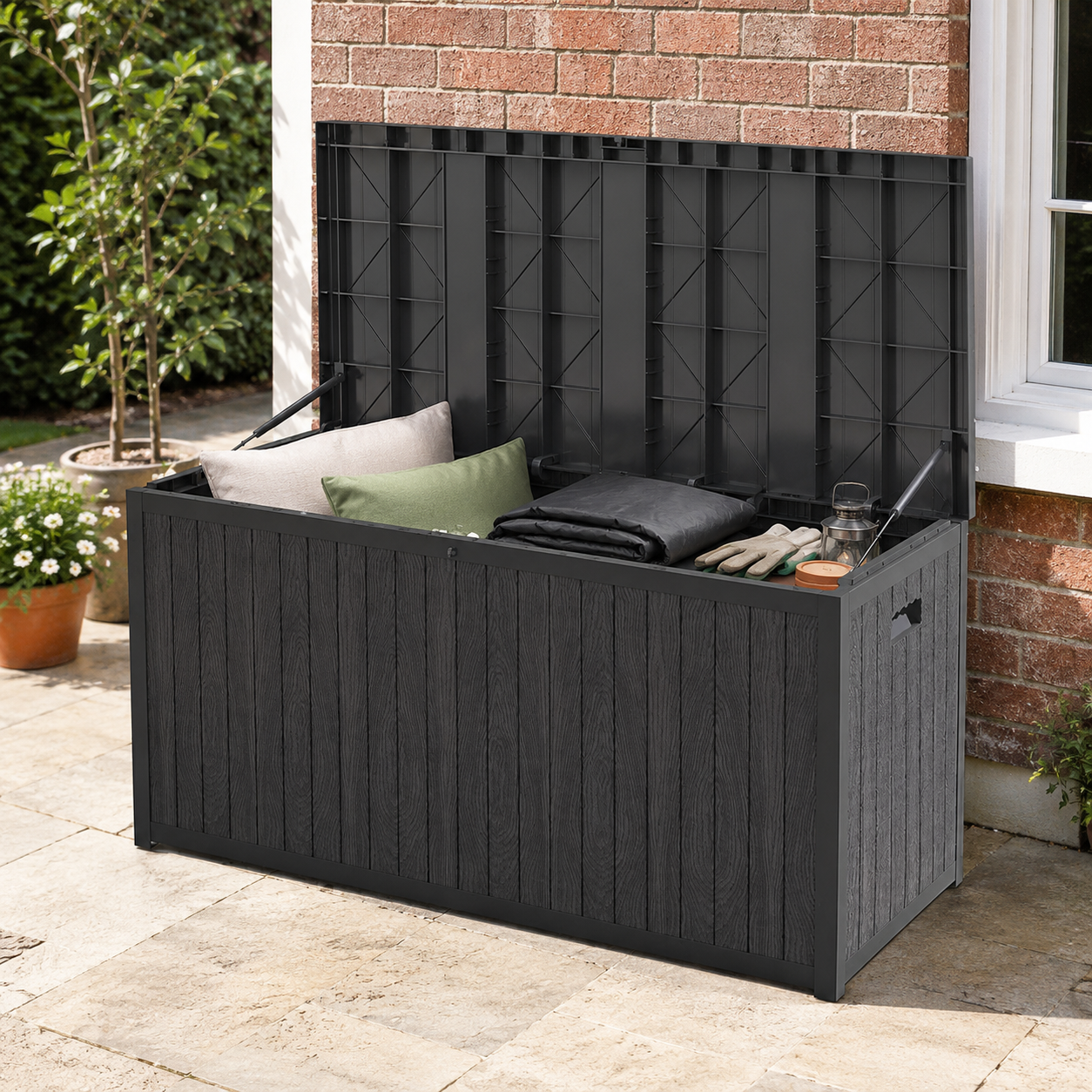 4ft PP Garden Storage Deck Box Large Outdoor Grey/Black