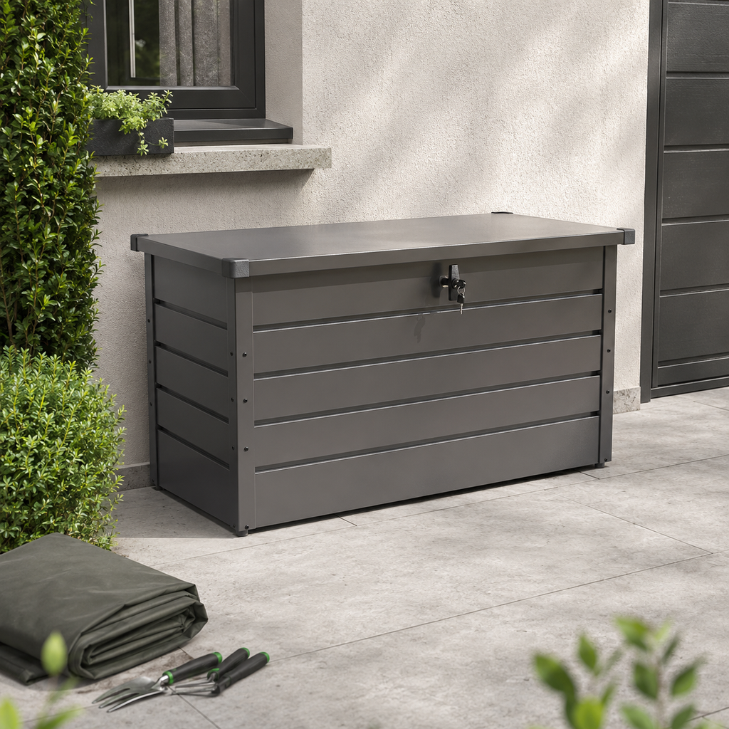 350L Metal Outdoor Garden Storage Box Lockable Grey