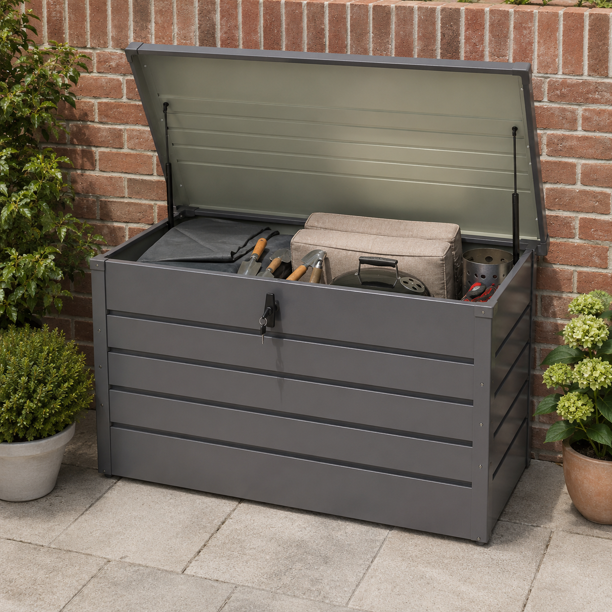 350L Metal Outdoor Garden Storage Box Lockable Grey