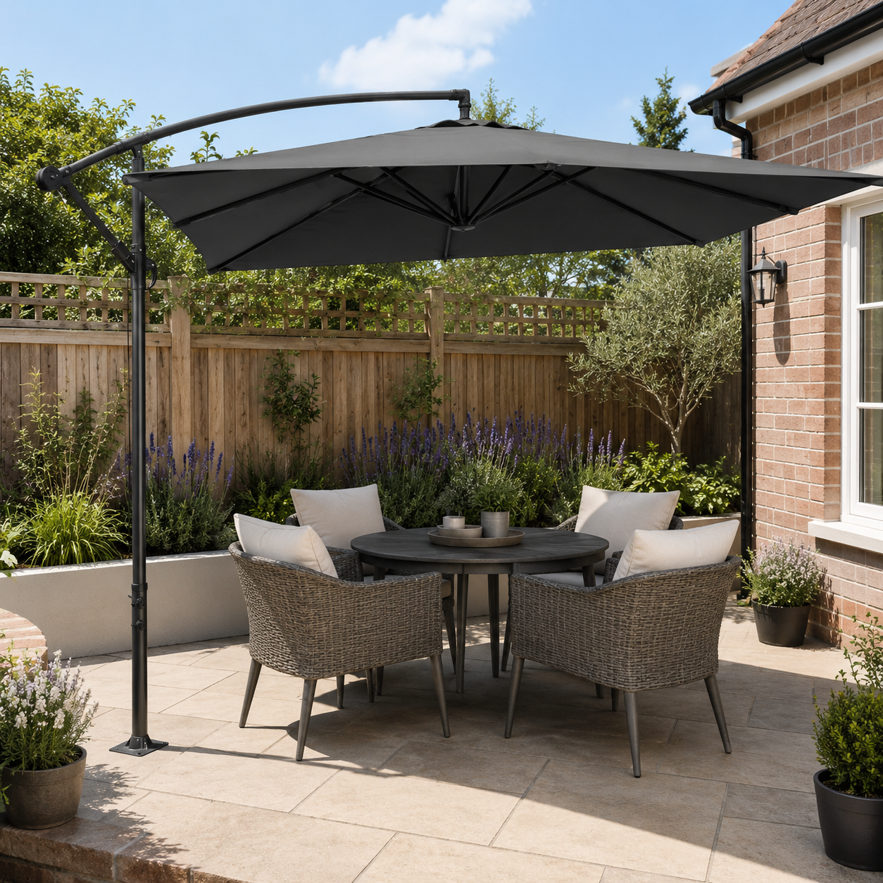 3 x 3M Wide Garden Parasol Outdoor Hanging UV Resistant and Waterproof Umbrella for Patio