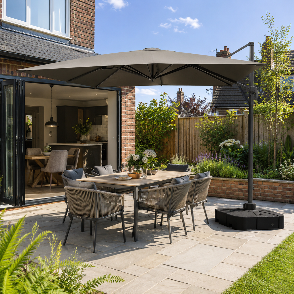 3 x 3 M Square Cantilever Parasol Outdoor Hanging Umbrella for Garden and Patio with Square Plastic Base