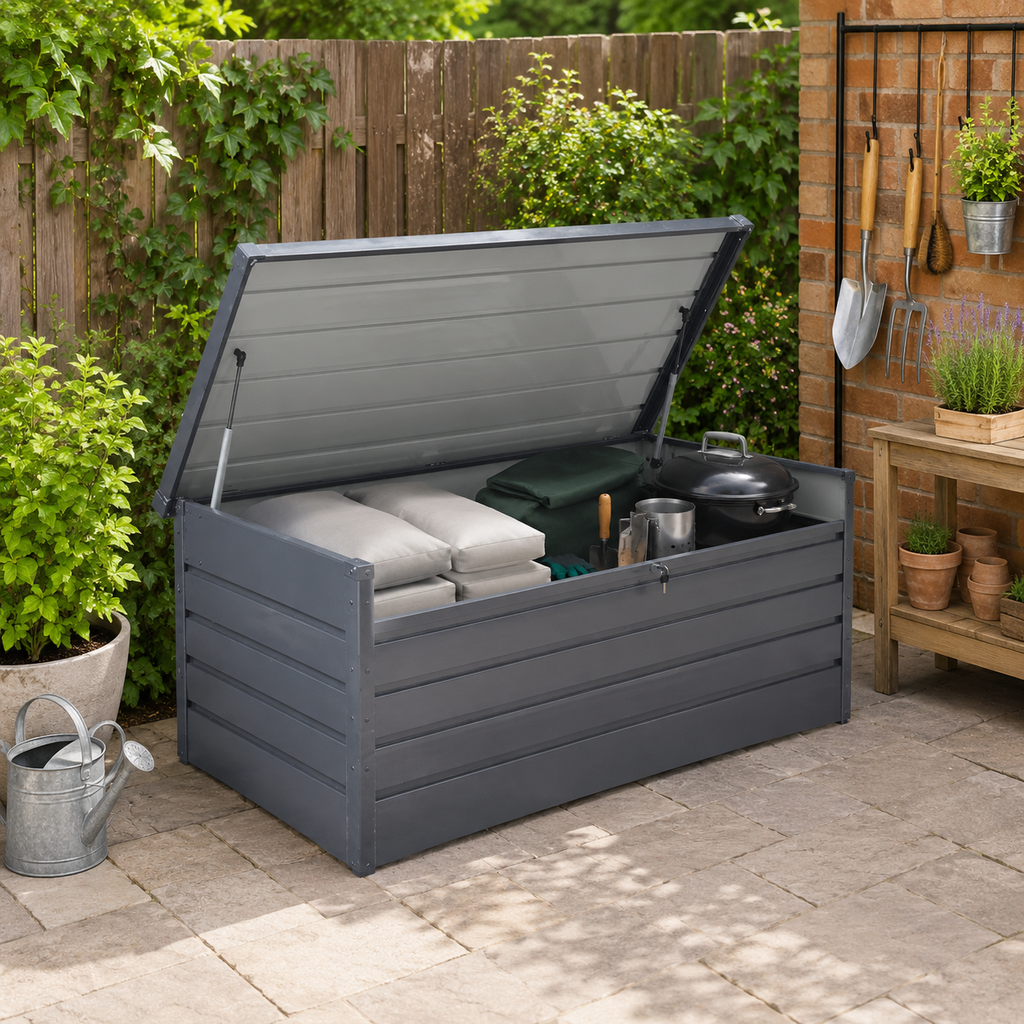200L/600L Metal Outdoor Garden Storage Box Lockable Waterproof