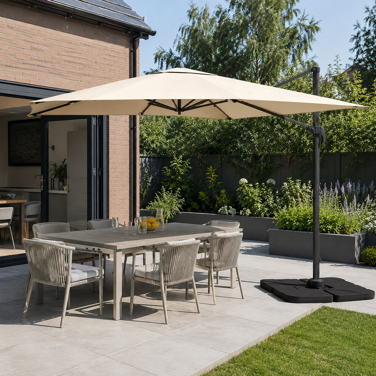 3 x 3M Square Cantilever Parasol Beige Outdoor Hanging Umbrella for Garden and Patio