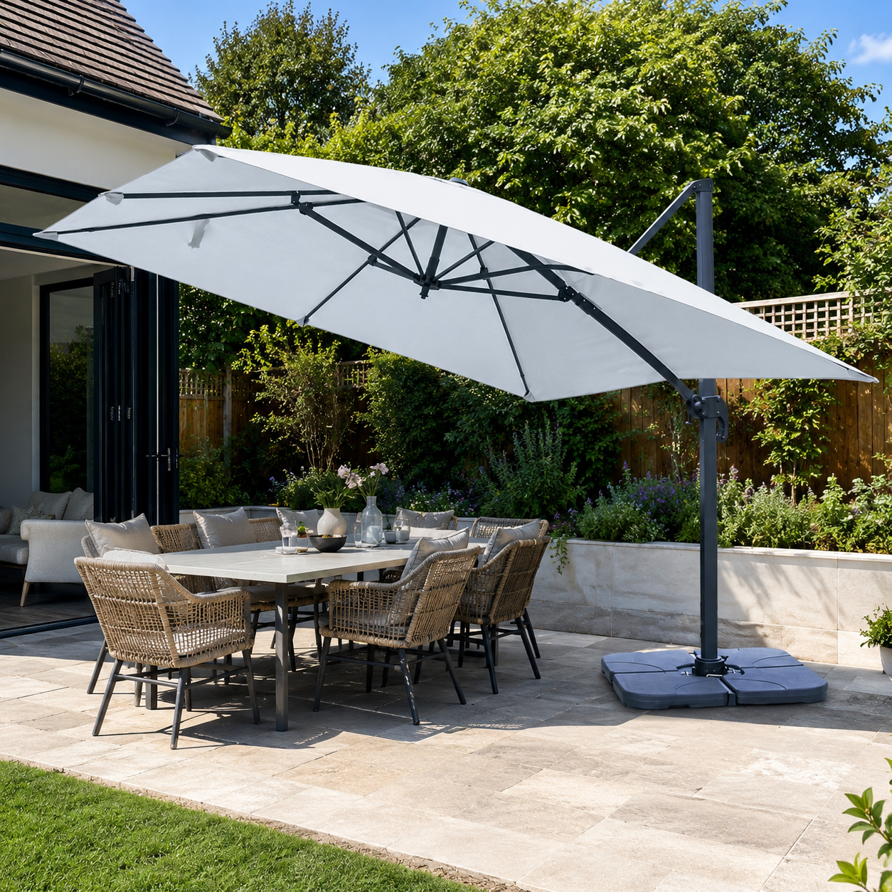 3 x 3 m Square Cantilever Parasol Outdoor Hanging Umbrella for Garden and Patio