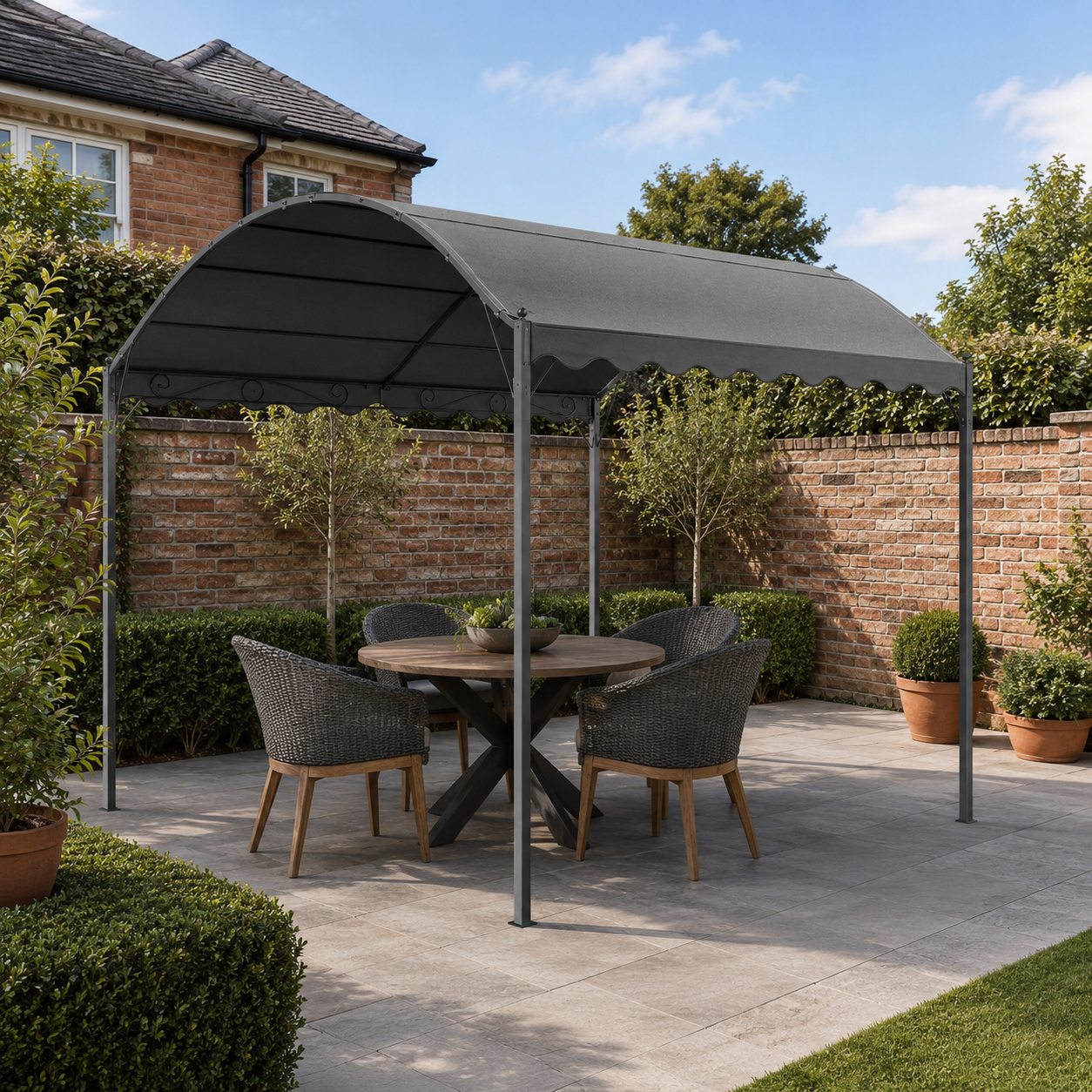 9ft Metal Arched Pergola with Shade Outdoor Dark Grey