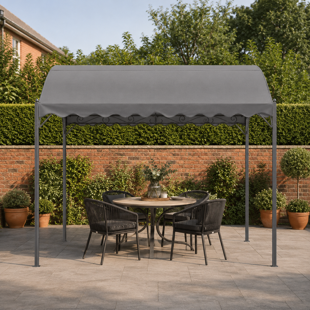 9ft Metal Arched Pergola with Shade Outdoor Dark Grey