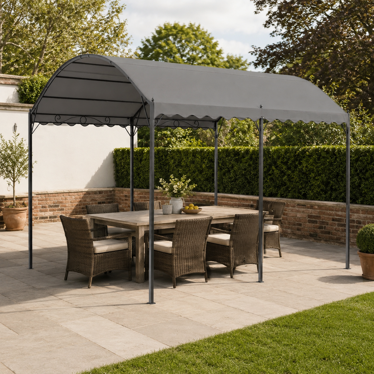 9ft Metal Arched Pergola with Shade Dark Grey