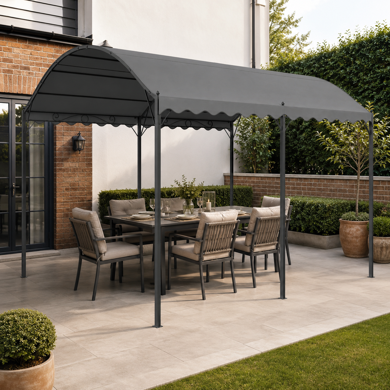 9ft Metal Arched Pergola with Shade Dark Grey