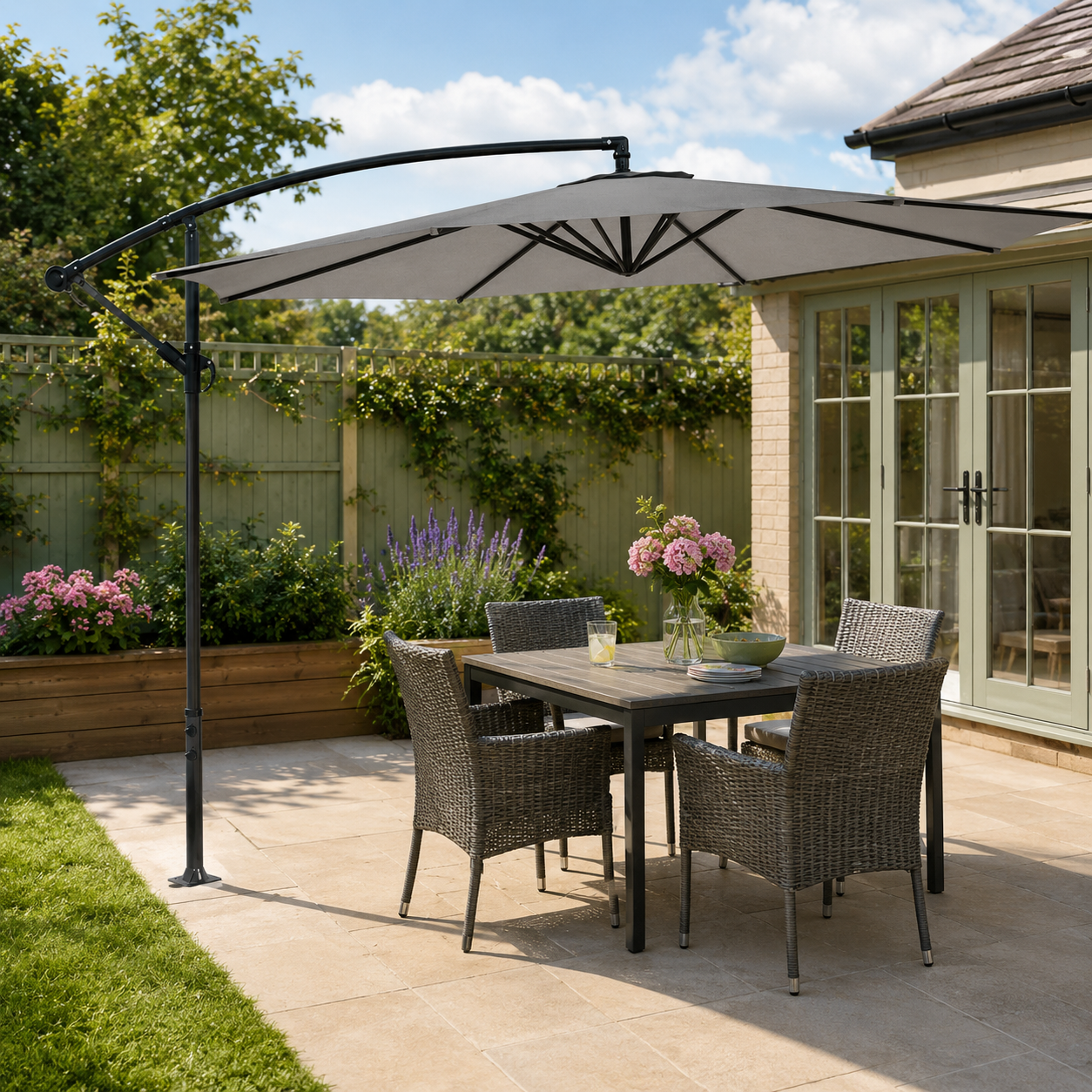 3M Sun Parasol Hanging Banana Umbrella Light Grey  Outdoor Sun Shade