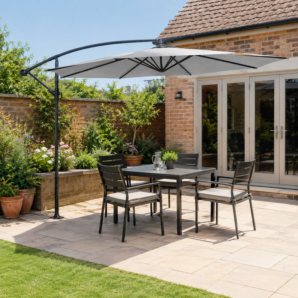 3M Sun Parasol Hanging Banana Umbrella Light Grey  Outdoor Sun Shade