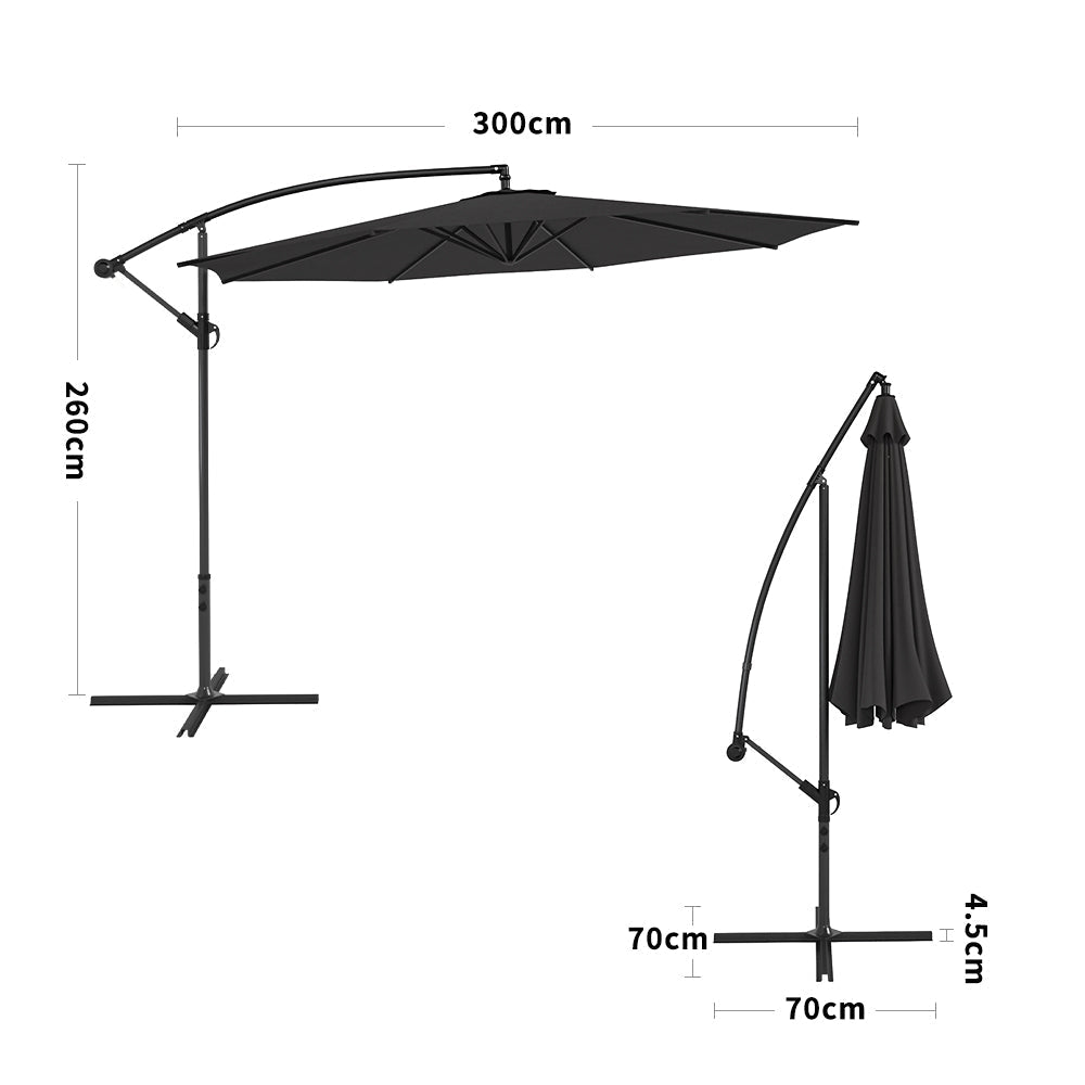 3M Black Sun Parasol Hanging Banana Umbrella Parasols Living and Home 