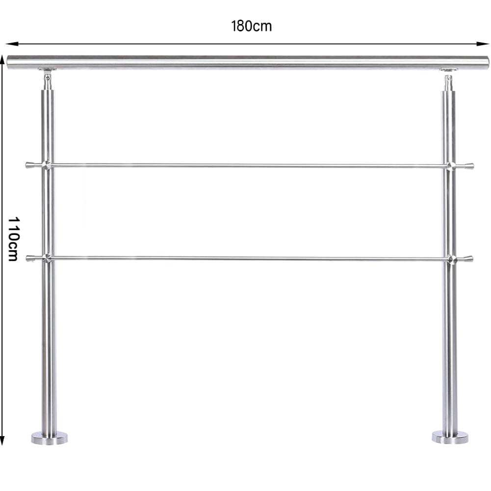 Silver Floor Mount Stainless Steel Handrail for Slopes and Stairs Garden Fences & Wall Hedges Living and Home With 2 Cross Bar 