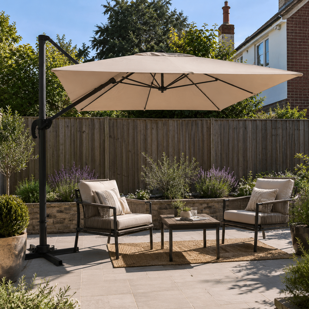 3 x 3 M Khaki Square Cantilever Parasol Outdoor Hanging Umbrella for Garden and Patio