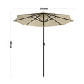 Beige 3m Patio Garden Parasol Sun Umbrella Sunshade Canopy With Solar LED Lights Parasols & Rain Umbrellas Living and Home Only parasol 