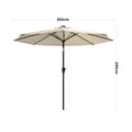 Beige 3M Lighted Market Sunbrella Umbrella with Solar Strip LED Lights Parasols & Rain Umbrellas Living and Home Parasol Only 