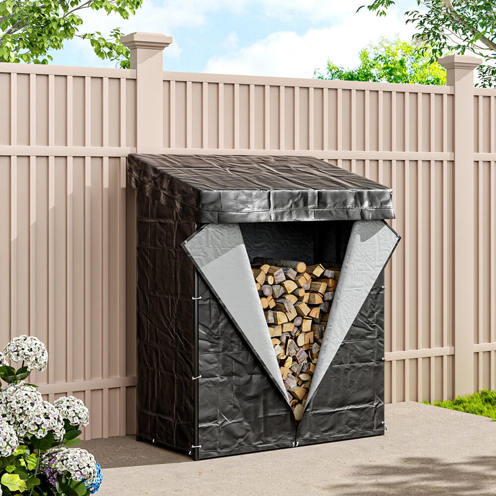 Garden Sanctuary Metal Tube Firewood Rack with Roof Garden Sheds Living and Home 