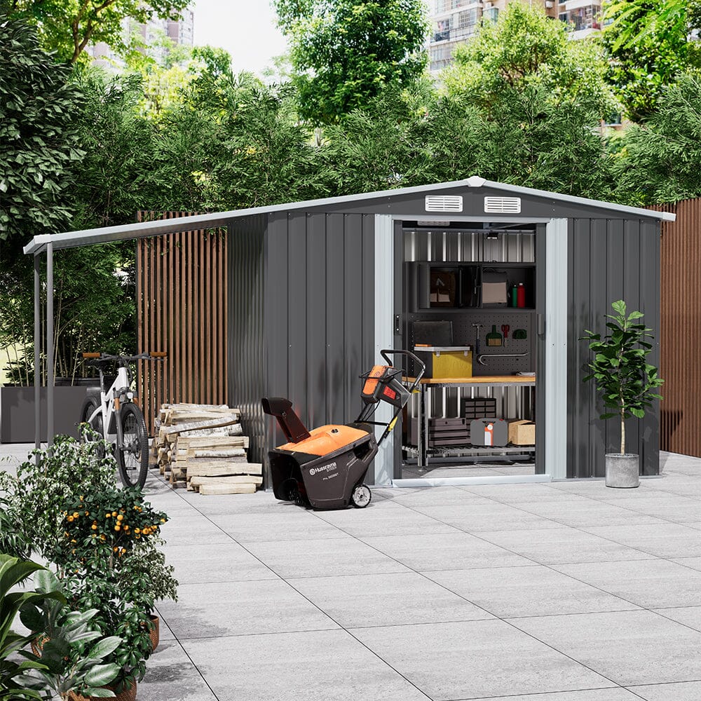 4×8 ft/ 6×8 ft Metal GardenStorage Shed with Log Storage Garden Sheds Living and Home 