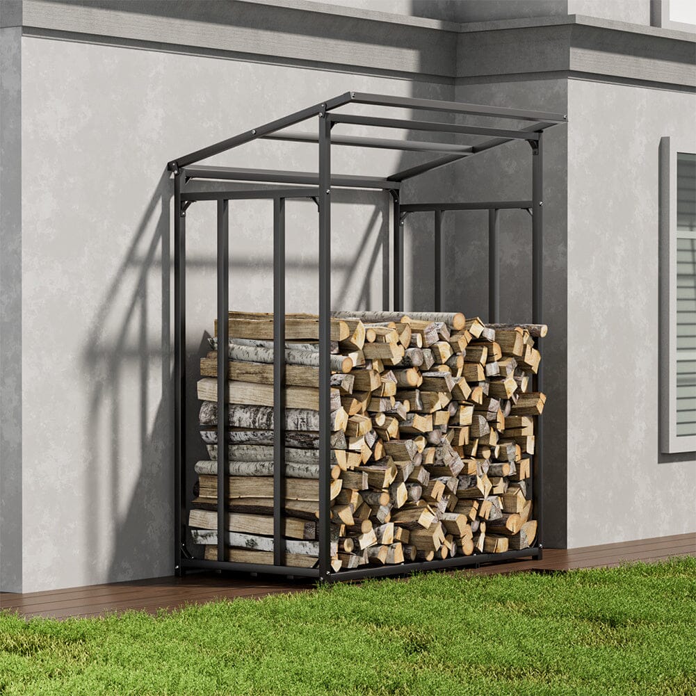 Garden Sanctuary Metal Tube Firewood Rack with Roof Garden Sheds Living and Home 