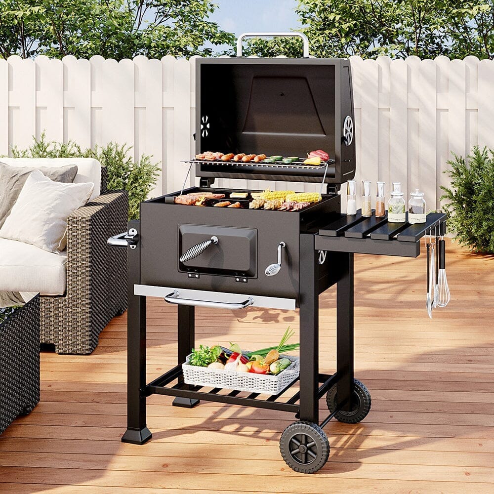 3ft Outdoor Carbon Steel BBQ Cooker BBQ Grill Side Shelves BBQ Grills Living and Home 