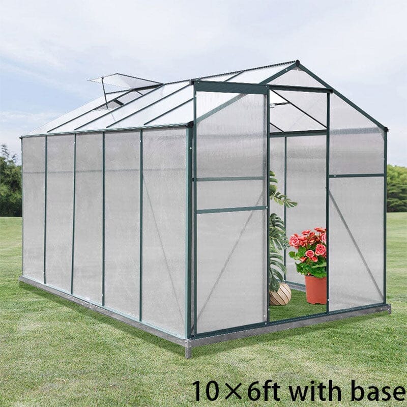 4×6 ft/ 6×6 ft/ 8×6 ft/ 10×6/10' x 6' ft Garden Greenhouse Green Framed with 2 Vents Rain Gutter Setting Greenhouses Living and Home 