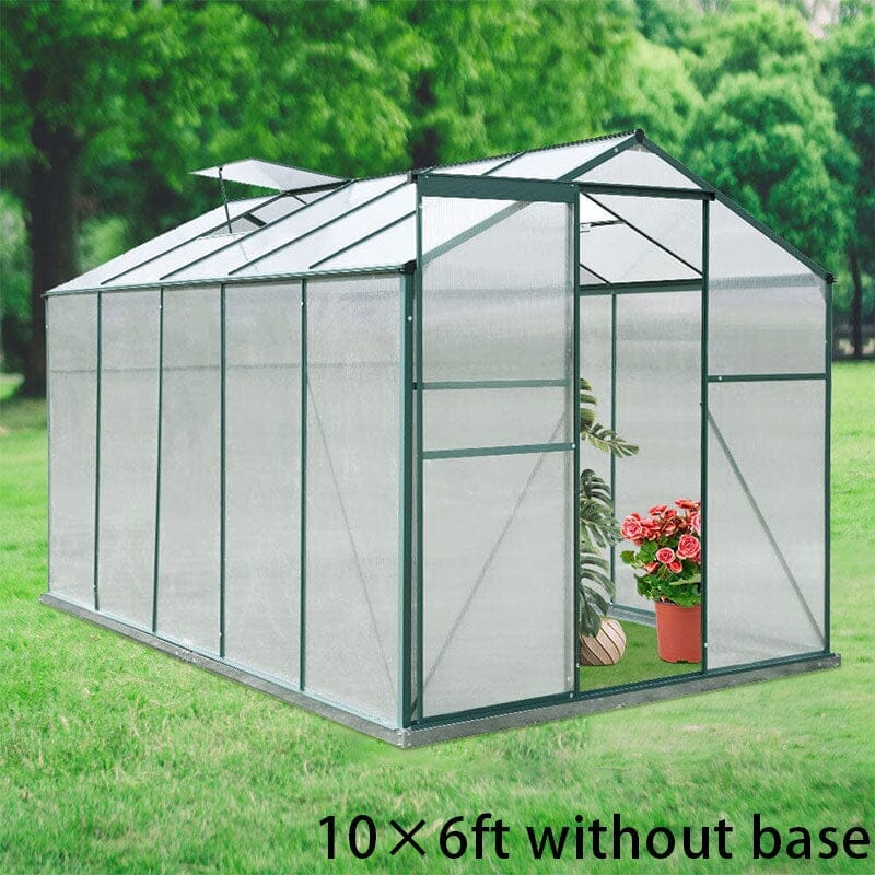 4×6 ft/ 6×6 ft/ 8×6 ft/ 10×6/10' x 6' ft Garden Greenhouse Green Framed with 2 Vents Rain Gutter Setting Greenhouses Living and Home 