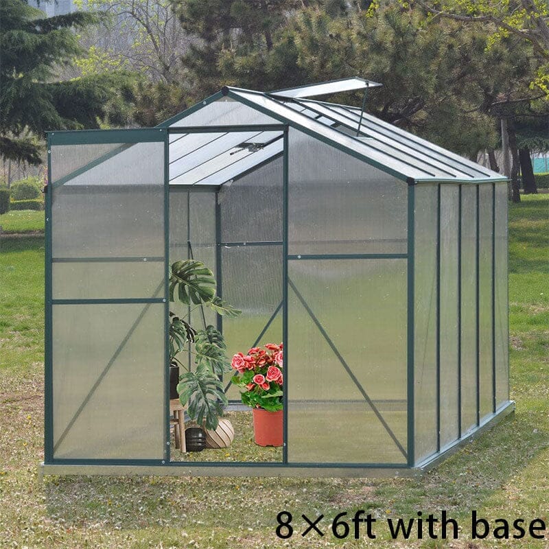 4×6 ft/ 6×6 ft/ 8×6 ft/ 10×6/10' x 6' ft Garden Greenhouse Green Framed with 2 Vents Rain Gutter Setting Greenhouses Living and Home 