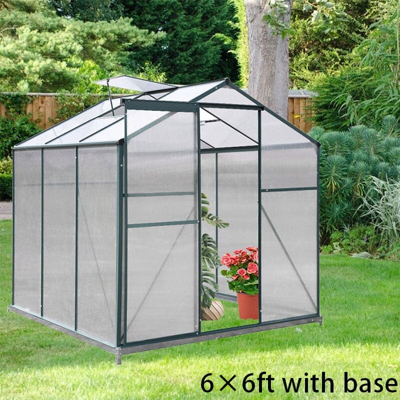 4×6 ft/ 6×6 ft/ 8×6 ft/ 10×6/10' x 6' ft Garden Greenhouse Green Framed with 2 Vents Rain Gutter Setting Greenhouses Living and Home With Base 6' × 6' ft 